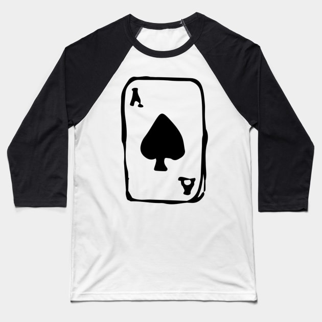Ace of Spades Doodle Black Baseball T-Shirt by Mijumi Doodles